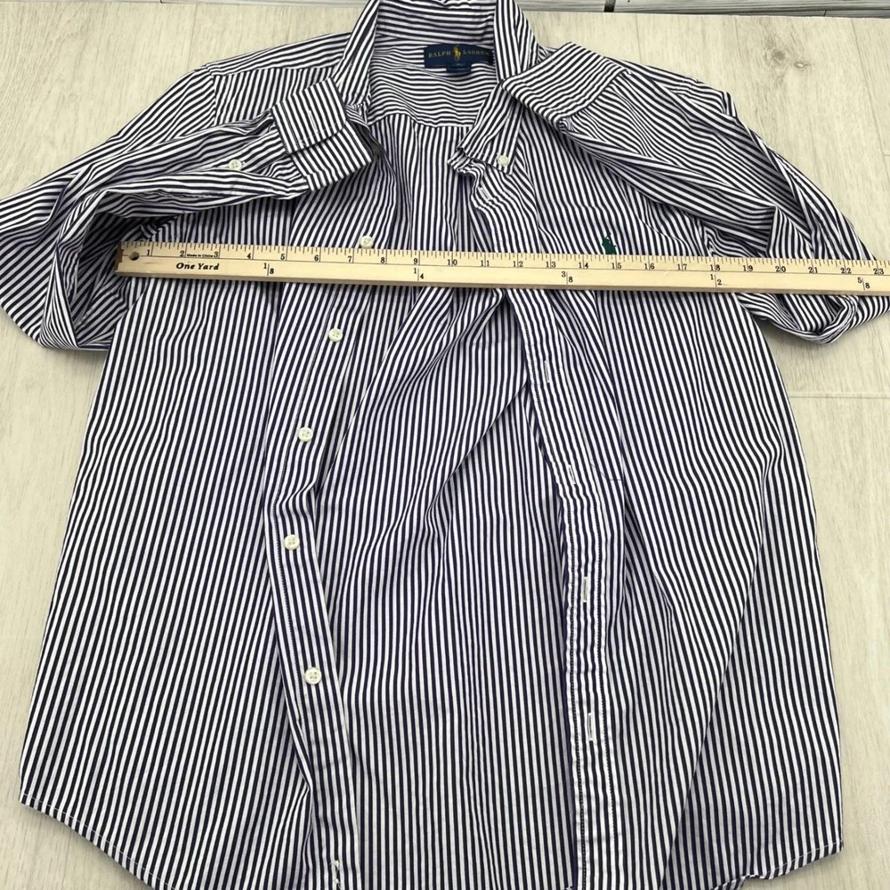 Ralph Lauren Boys XL 18-20 Navy White Striped Button Down Shirt Long Sleeve Pony